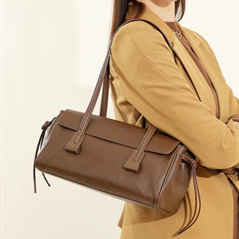 Bolsa Baguete de Couro Genuíno Feminina Luxo