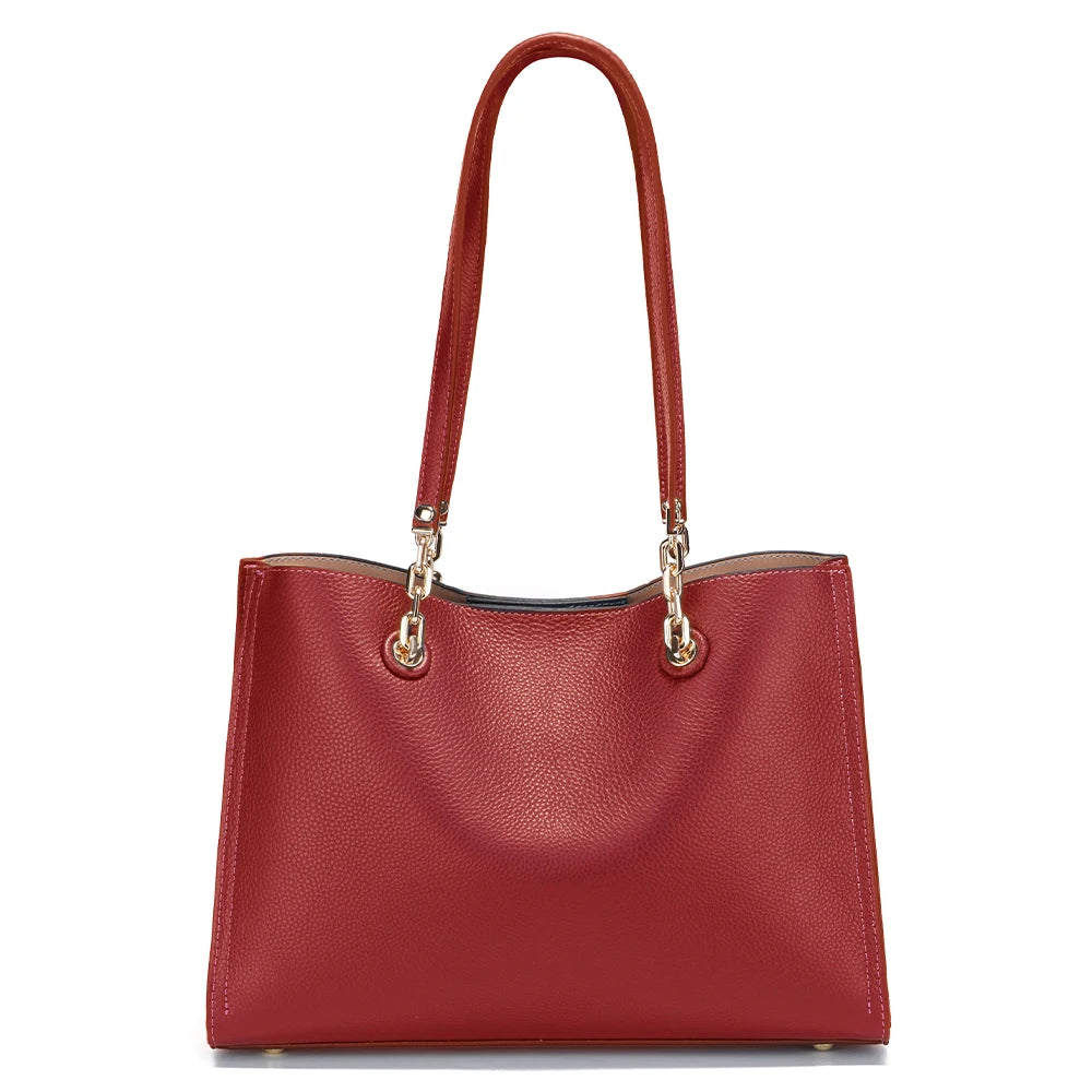 Bolsa Tote Feminina de Couro Azul Luxuosa