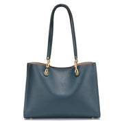 Bolsa Tote Feminina de Couro Azul Luxuosa
