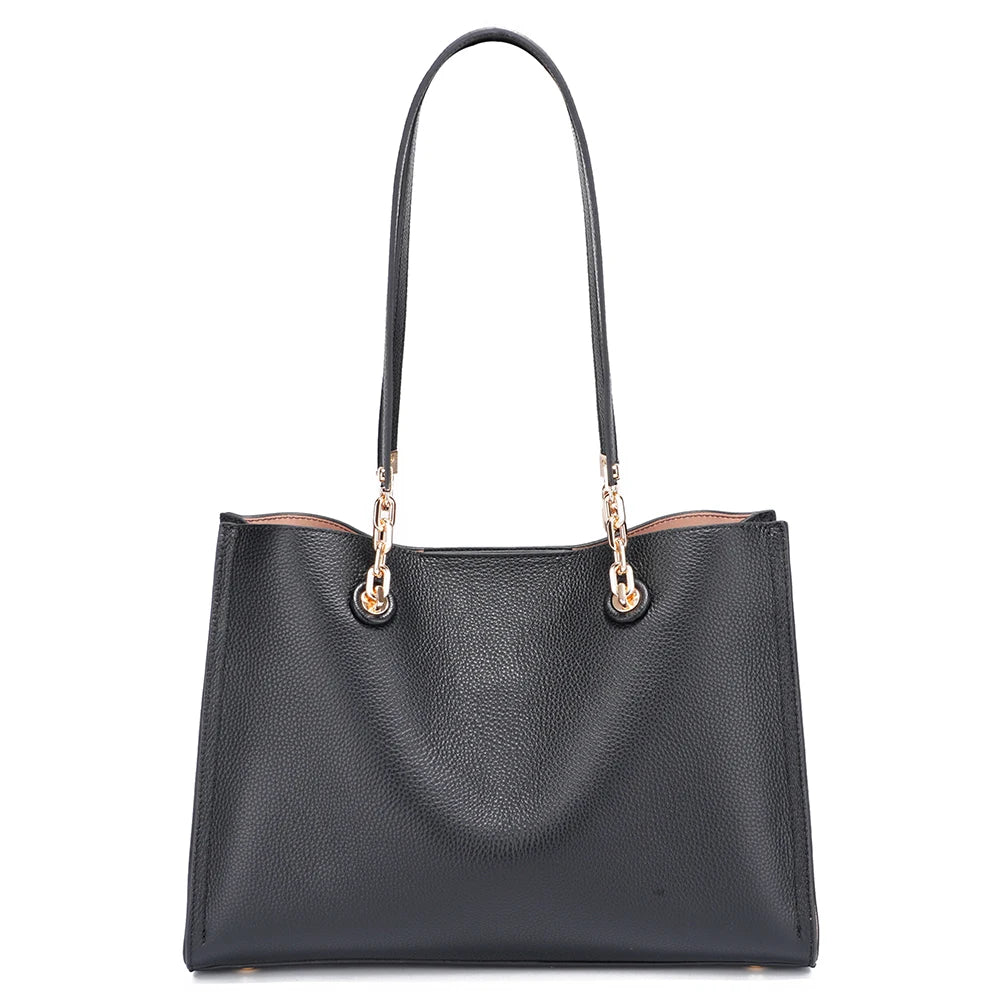 Bolsa Tote Feminina de Couro Azul Luxuosa