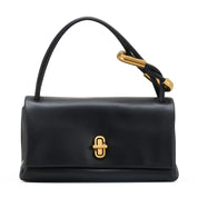 Bolsa Baguete Feminina de Couro Genuíno com Fecho Dourado