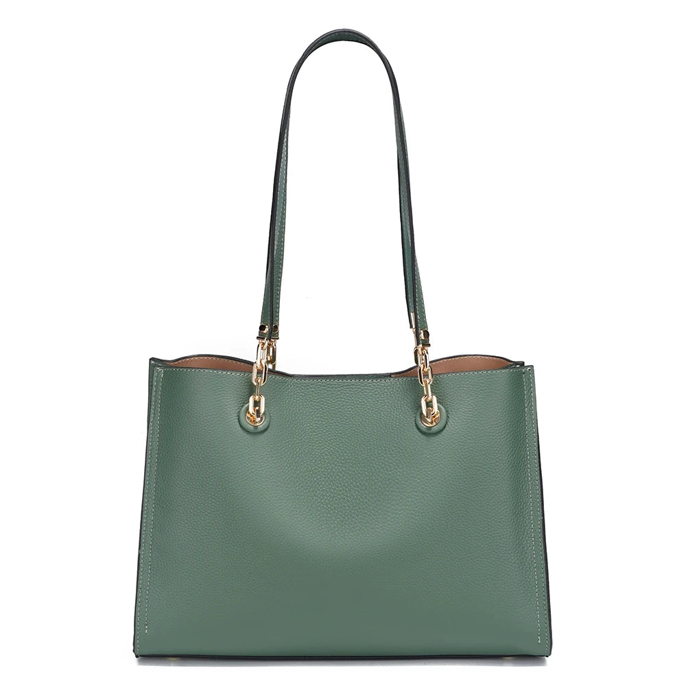Bolsa Tote Feminina de Couro Azul Luxuosa