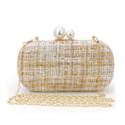 Clutch de Pérolas e Tweed com Corrente